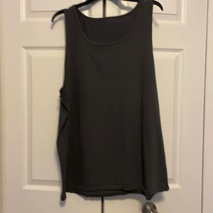 Mens dark gray & black tank top with flag on back. Round neck